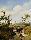 Famous Stream Paintings - A Forest View with Figures by a Stream
